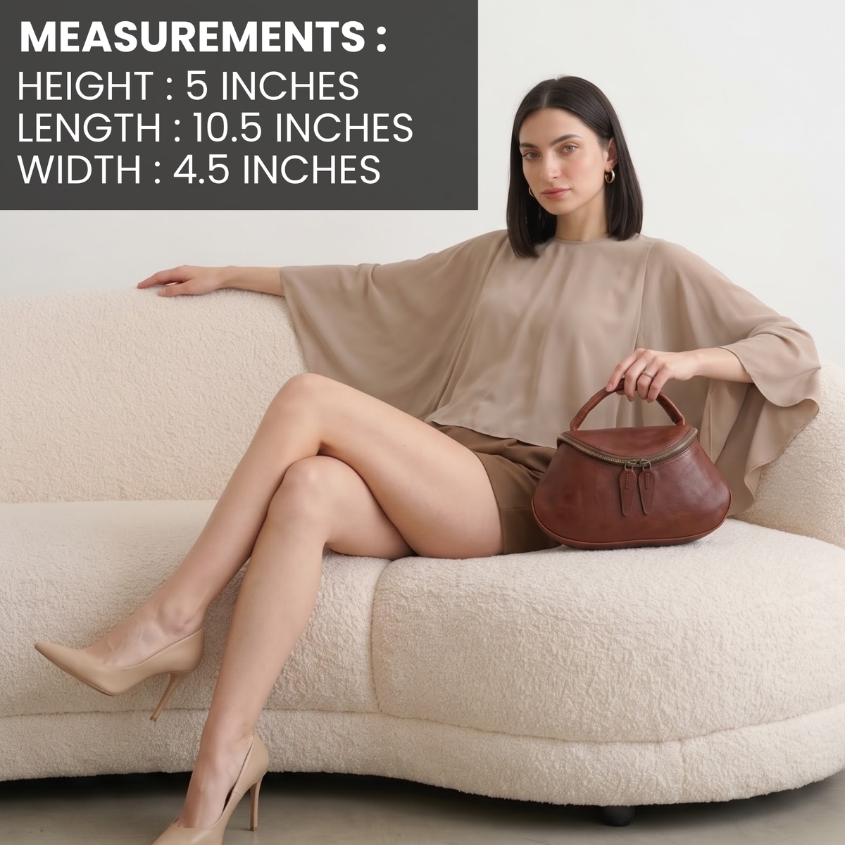 BELLE-Genuine Leather Curved Top Handle Hobo Handbag for Women with Spacious Main Compartment