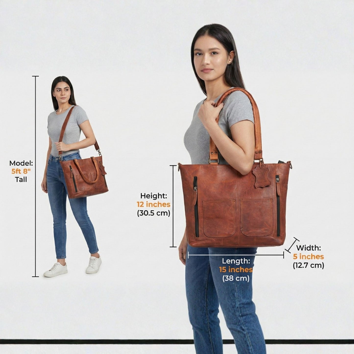Womens Genuine Leather Rustic Tote Crossbody Satchel Dark Brown Tote Bag