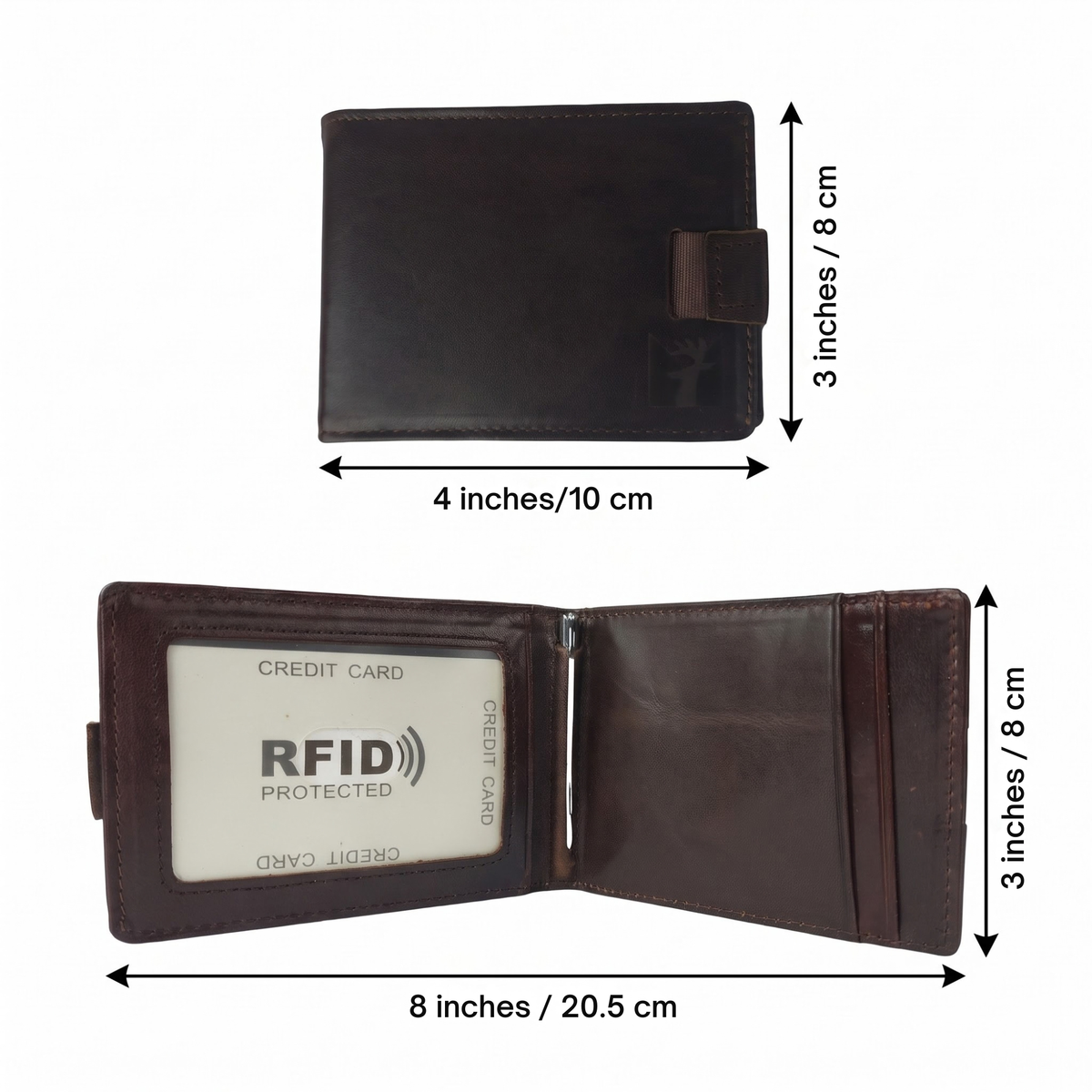 Men’s Genuine Leather Bifold Wallet with Money Clip, 6 Card Slots & RFID Blocking Protection – Dark Brown
