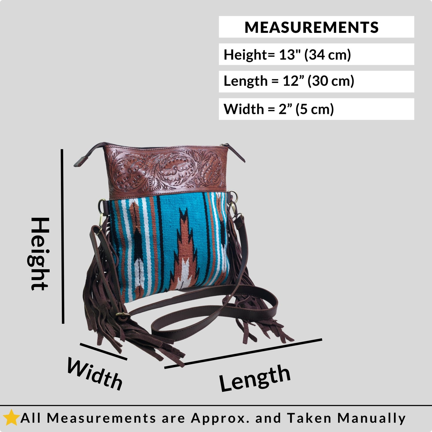 Madosh, Women’s Crossbody Bag Genuine Leather Fringe handbag Sling Purse for Women Saddle Blanket Bag Embossed Handcrafted Bag