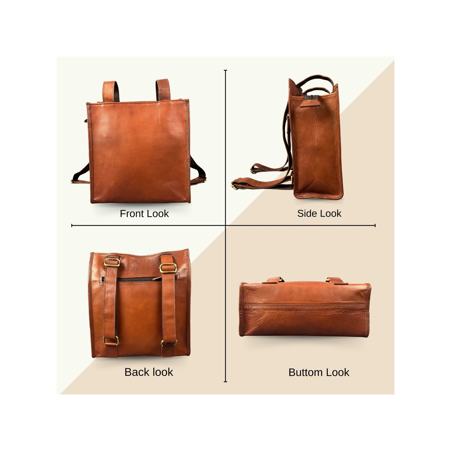 Madosh Genuine Leather 2-in-1 Brown Medium Backpack tote handbag easily convertible dual design purse