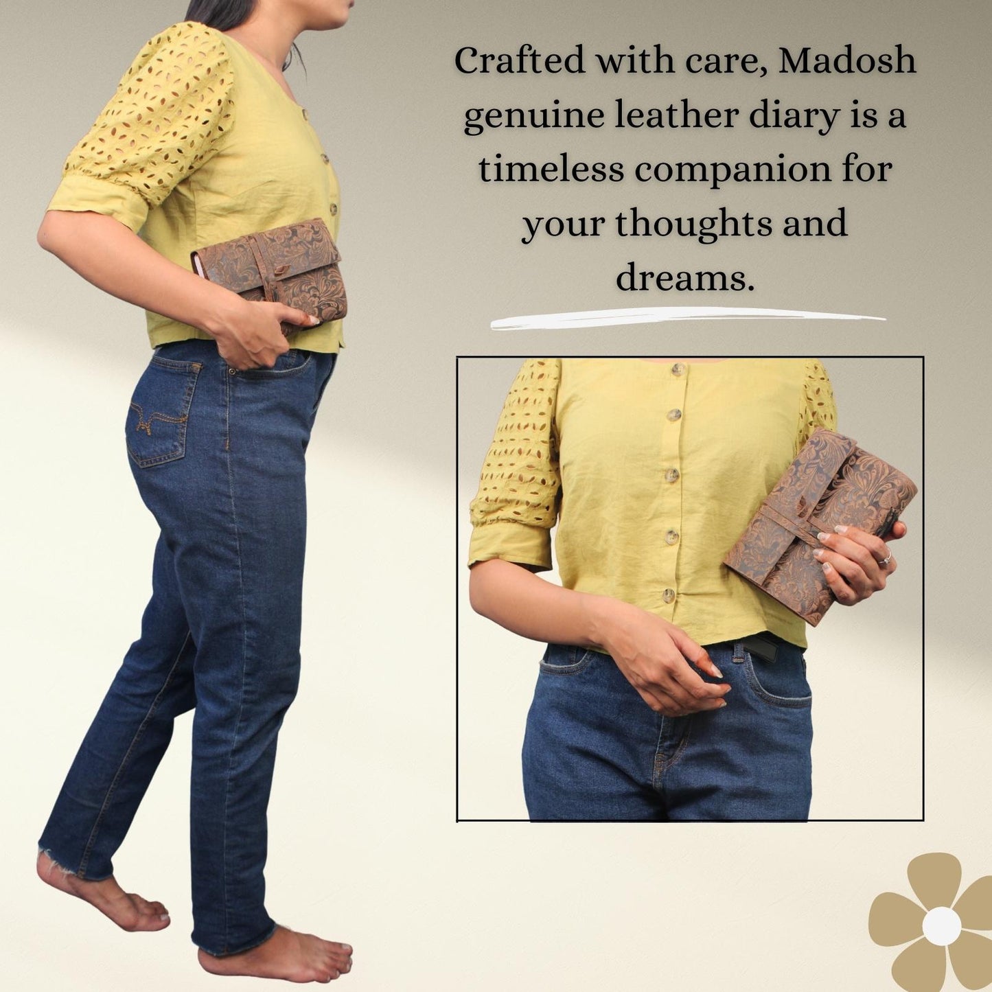 Genuine Leather Buff Garden Embossed Grimoire Journal Brown Plain Diary Notebook