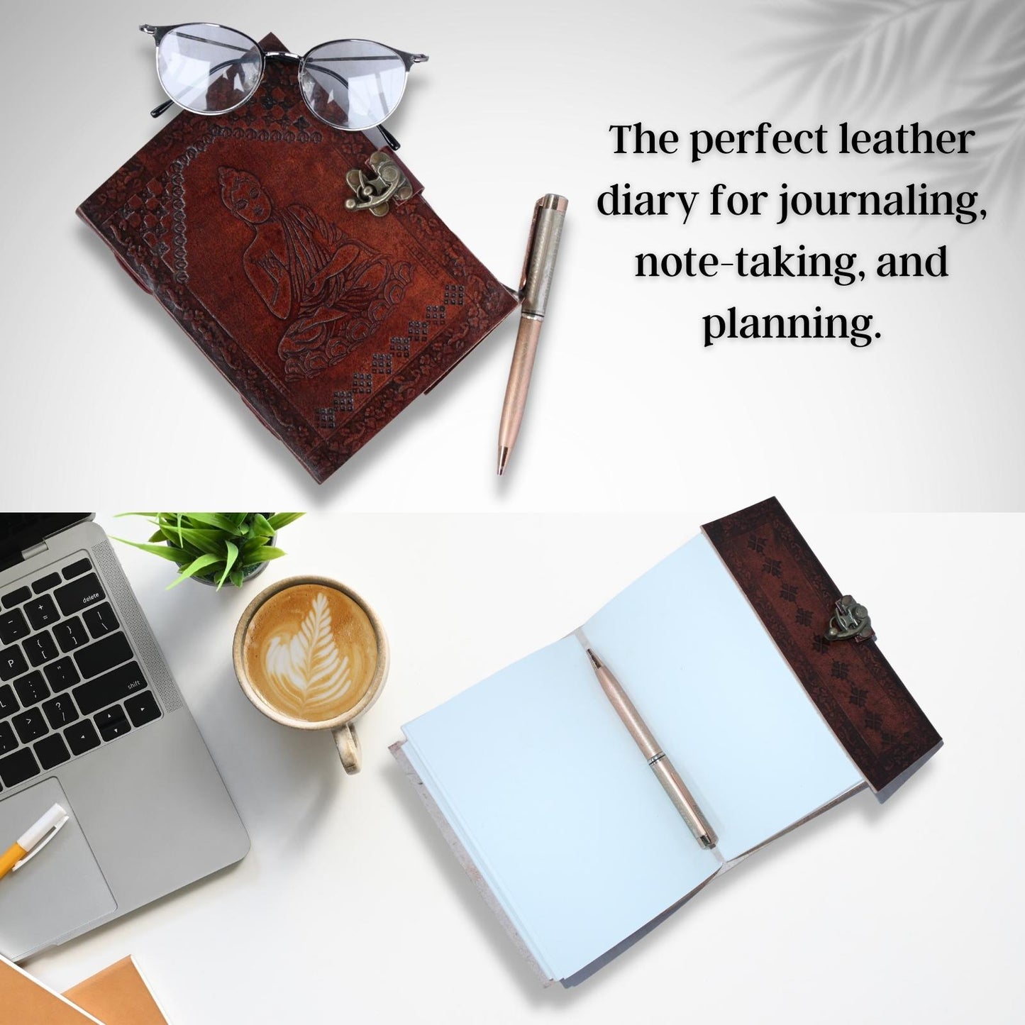 Genuine Leather Bound Journal Brown Buddha Diary Plain Small Sketchers Notebook