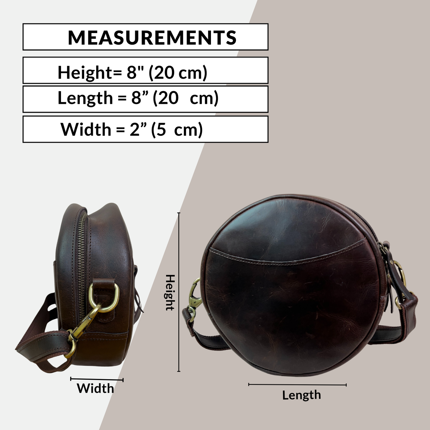 Madosh Stylish Round Crossbody Bag for Women – Small Circular Genuine Leather Purse with Adjustable Strap Brown Side Shoulder Fashion Handbag