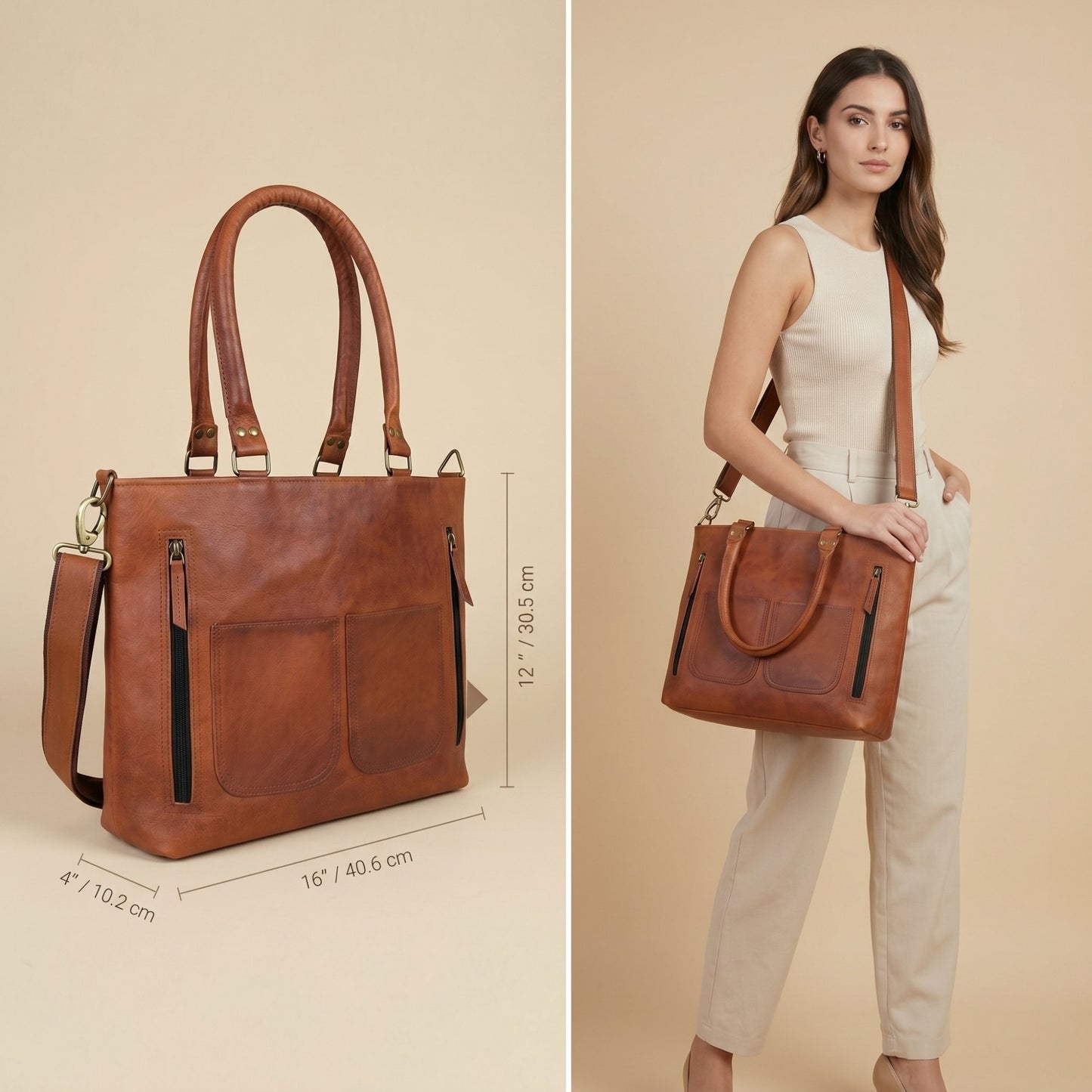 Womens Genuine Leather Brown Tote Shoulder Crossbody Handbag