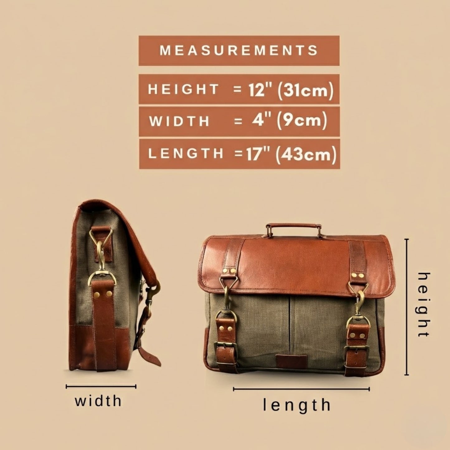 Madosh Genuine Brown Leather Canvas Laptop Men’s Briefcase Side Crossbody Office Shoulder Business Messenger Laptop Handbag for men