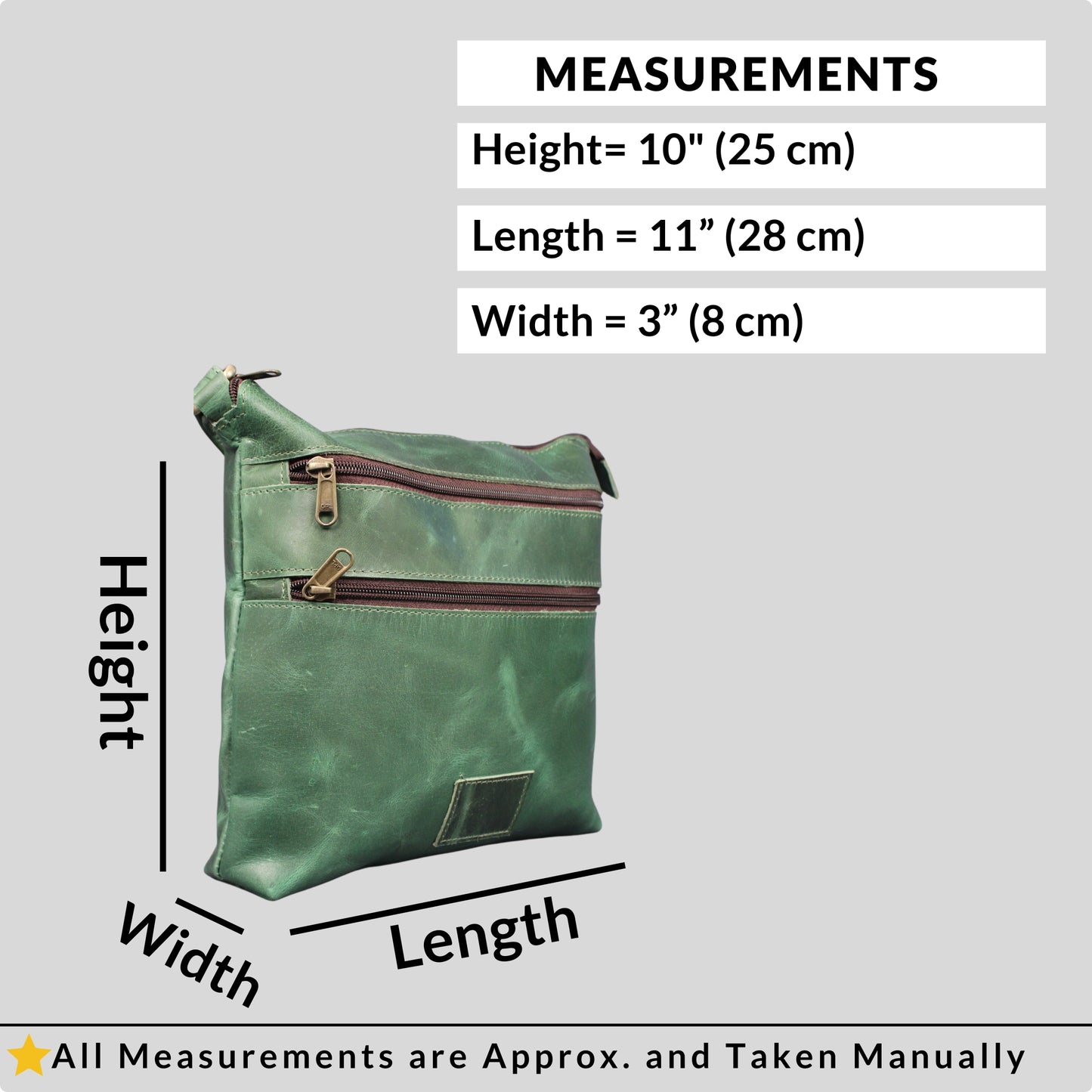 Madosh Genuine Green Leather Unisex Crossbody Shoulder Sling Small Crossover Side Multiple Pocket Hand Bag
