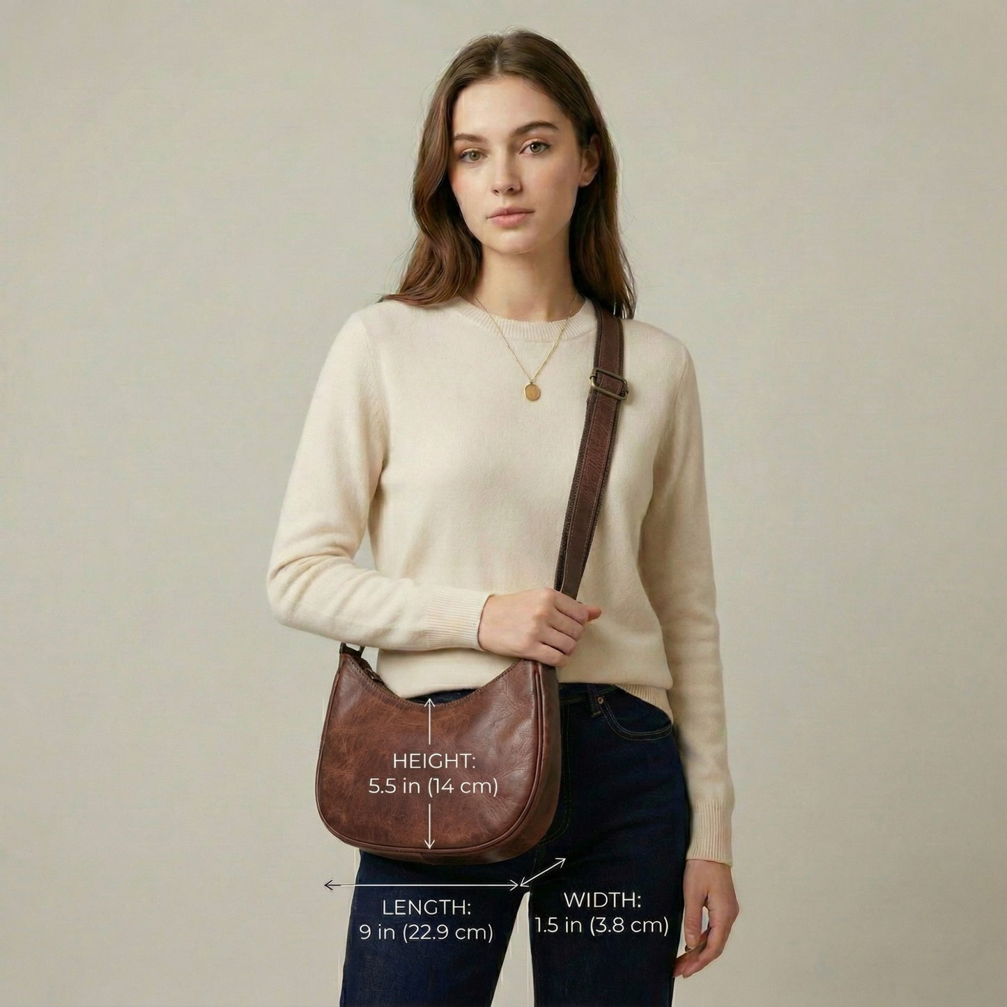 Madosh Genuine Leather Half Moon Crossbody Bag for Women – Small Crescent Shoulder Purse, Minimalist Brown Handbag