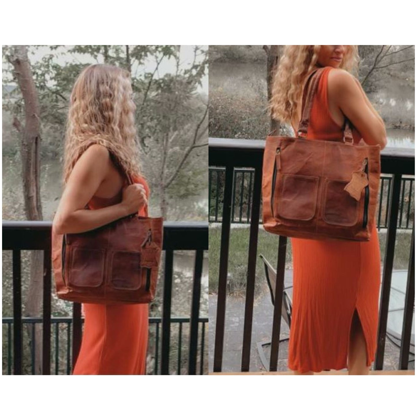 Womens Genuine Leather Brown Tote Shoulder Crossbody Handbag