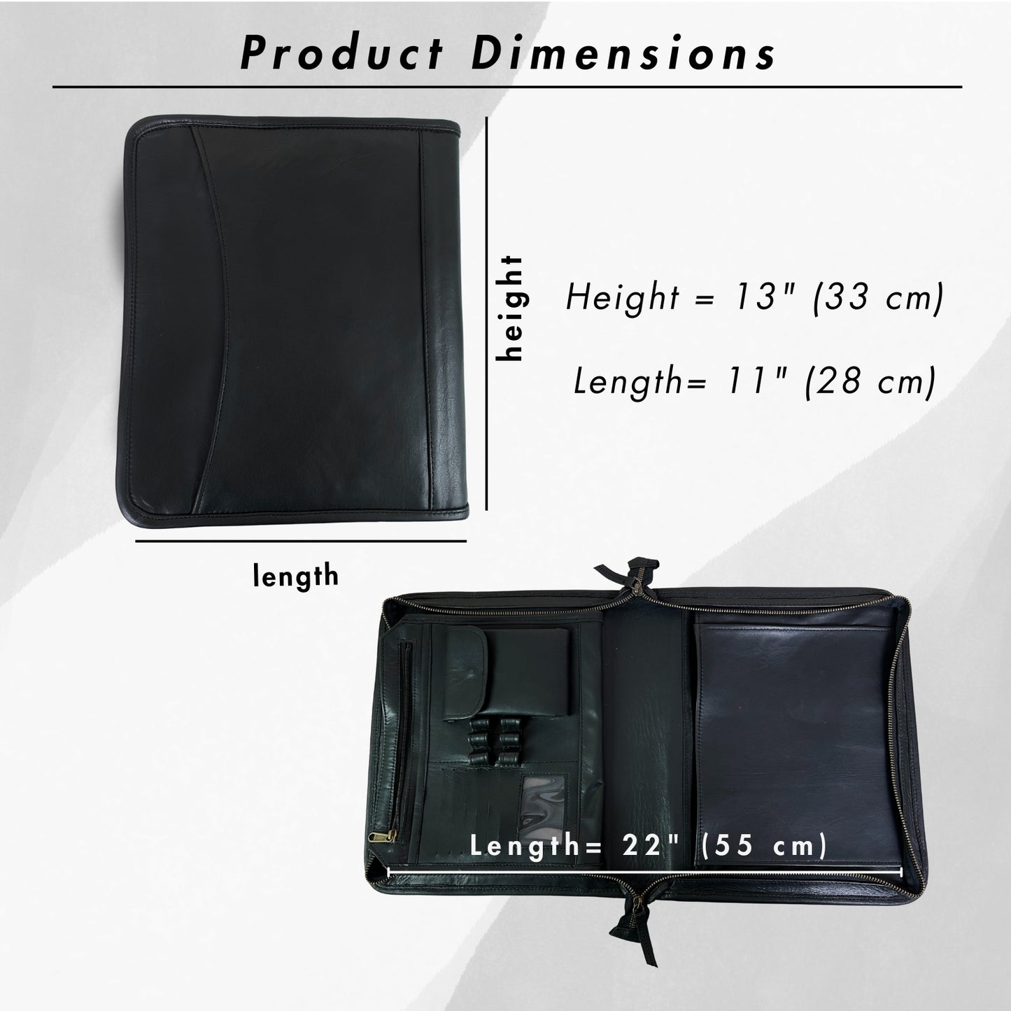 Buffalo Leather File folder Business Padfolio iPad Holder Document Organizer-BLACK