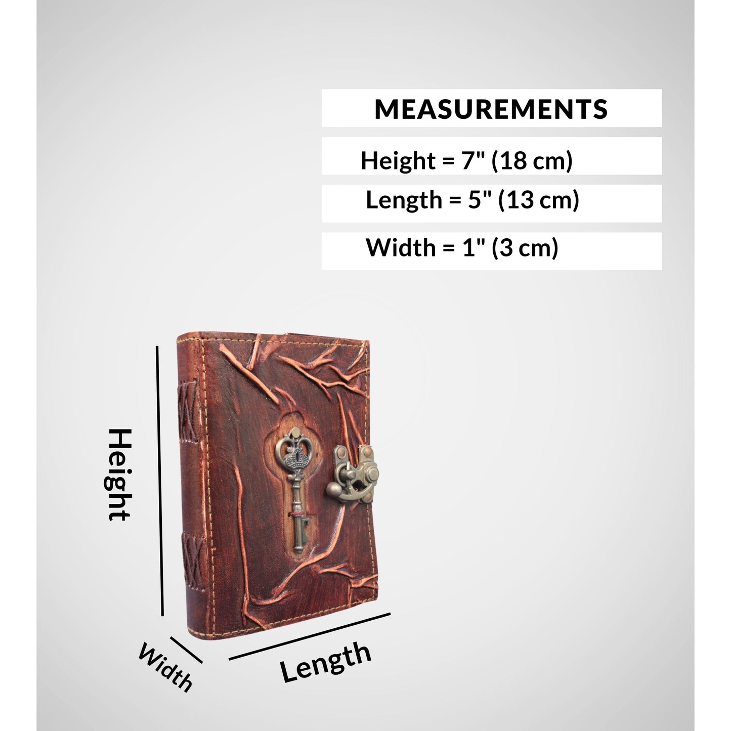 Genuine Leather Journal with Lock and Key – 7x5" Tree Branch Embossed Writing Notebook with 200 Unlined Pages – Handmade Diary with Clasp Lock – For Writing, Drawing & Gifting