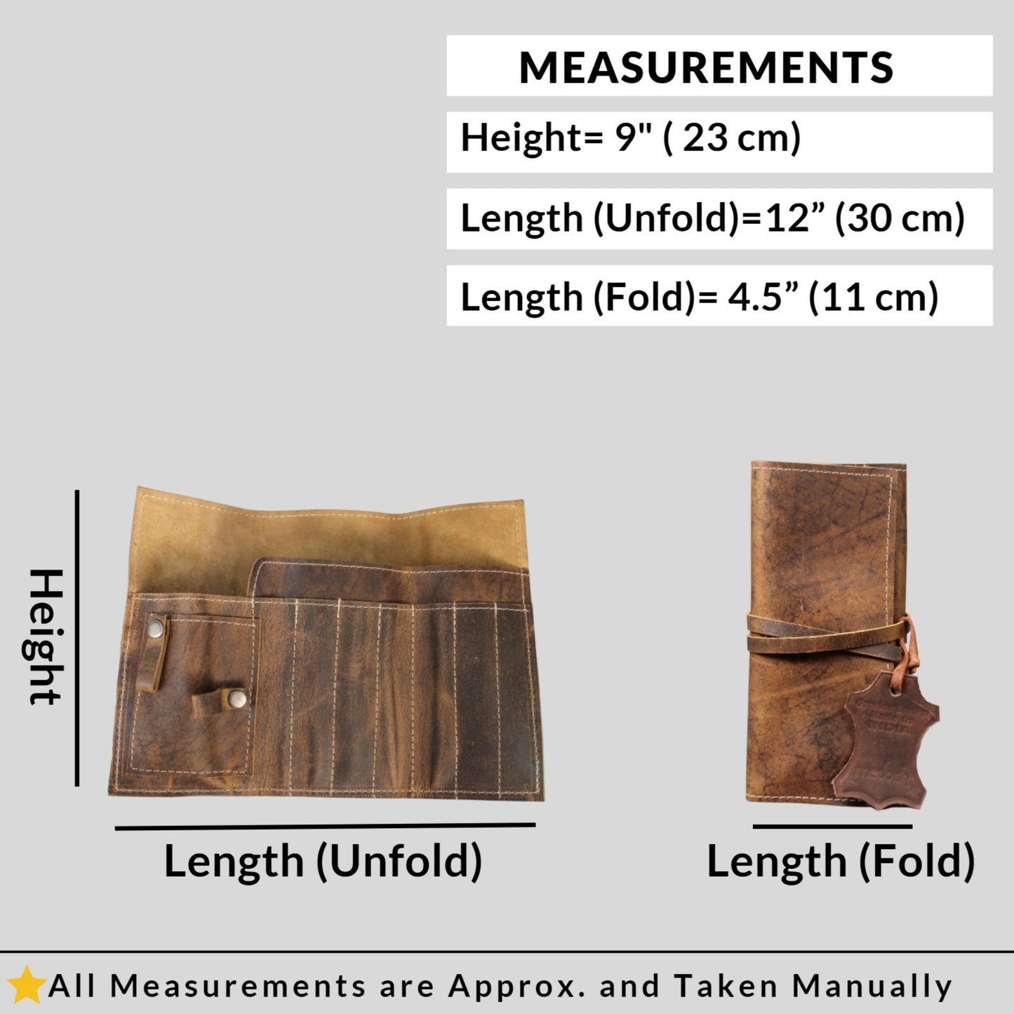 Pencil Roll-Up Holder Genuine Leather Pen Case Brush Pouch Handcrafted Organizer