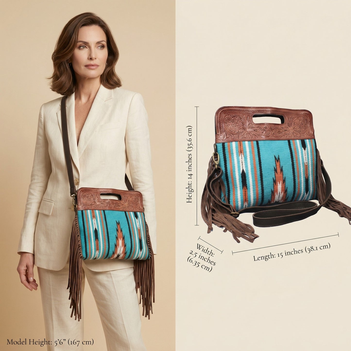 Madosh, Western Style Tote Bag for Women Bohomian Turquoise Aztec Embossed Crossbody Purse Saddle Slingbag