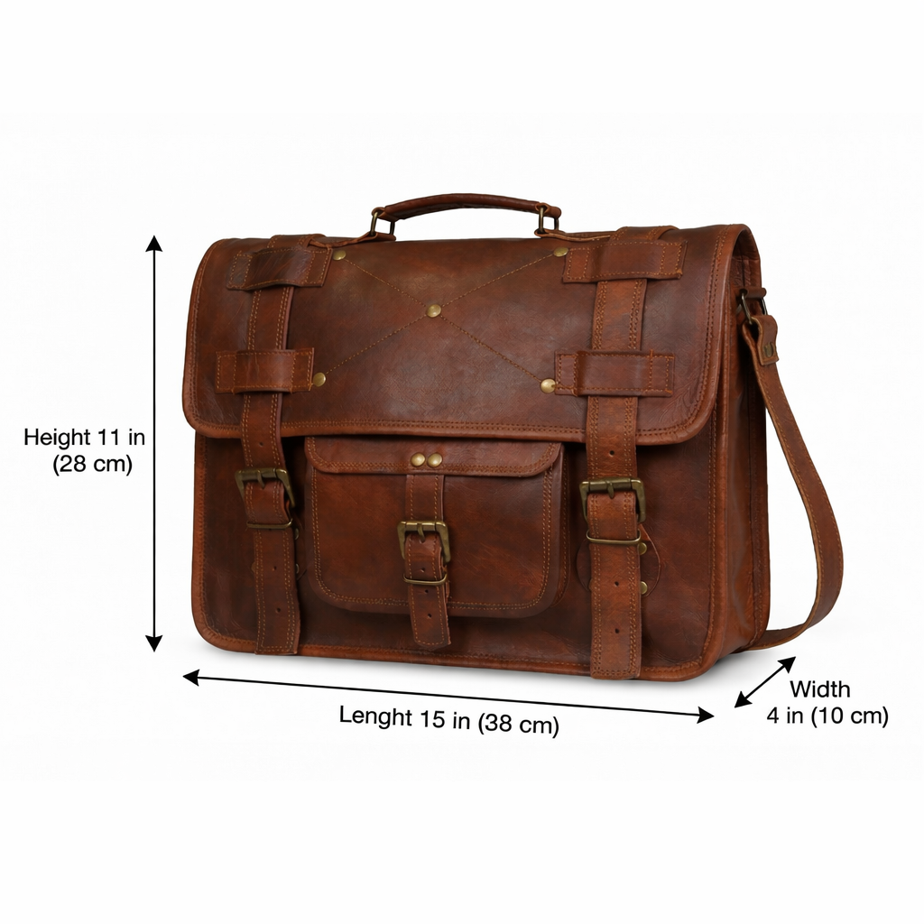 Men's Genuine Leather Brown Briefcase Laptop Crossbody Office Bag