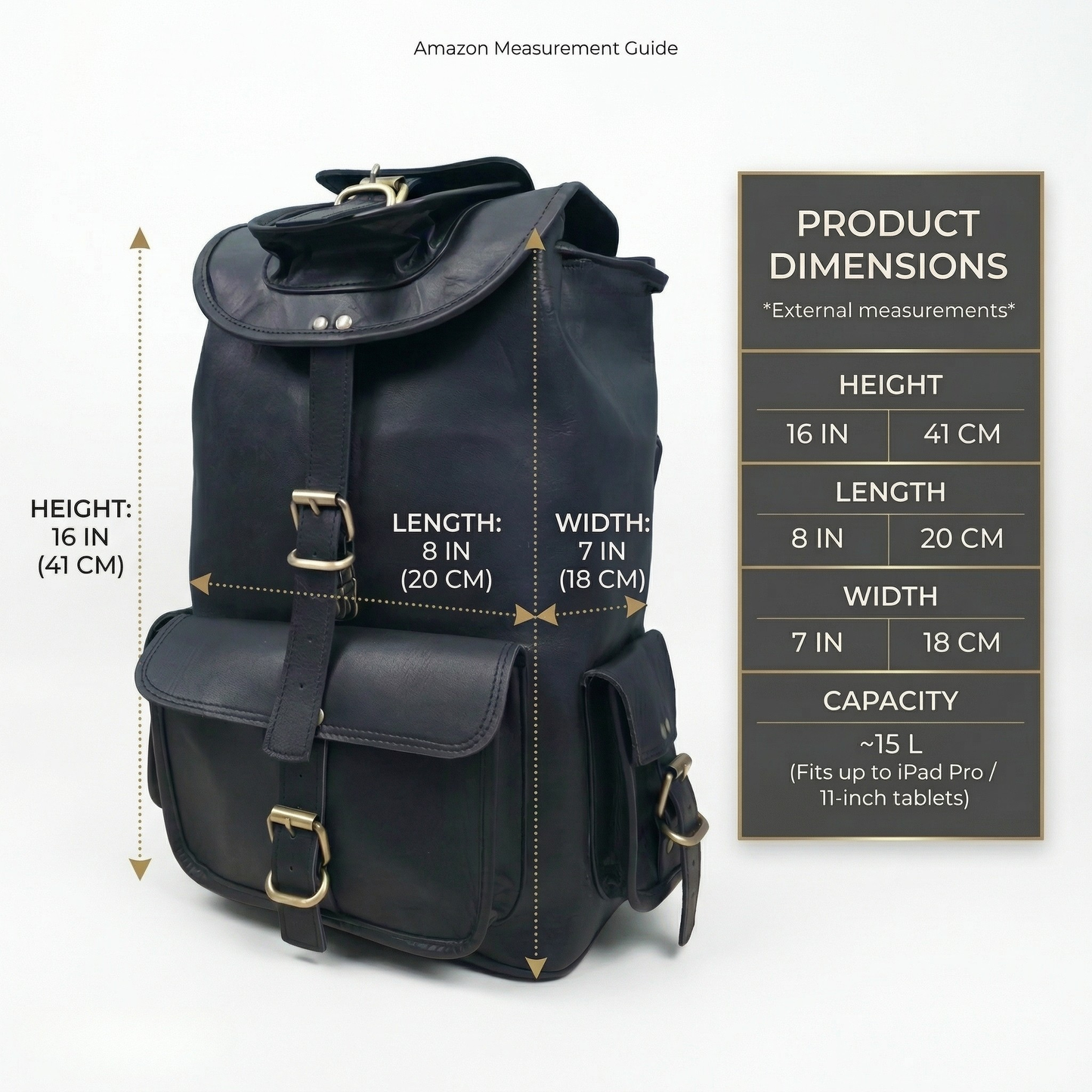 MADOSH Genuine Leather Backpack for Men – Vintage Black Leather Rucksack, Travel Hiking Camping Bag,Backpack with Multiple Pockets & Adjustable Straps. Terra Series (Ranger)