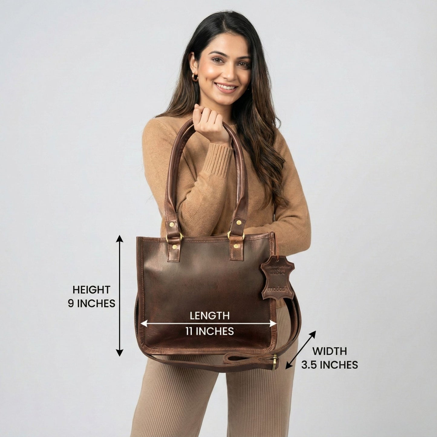 Madosh, Genuine Leather Top Handle Brown Tote Bag Medium Crossbody Sling Satchels Handbags for Women