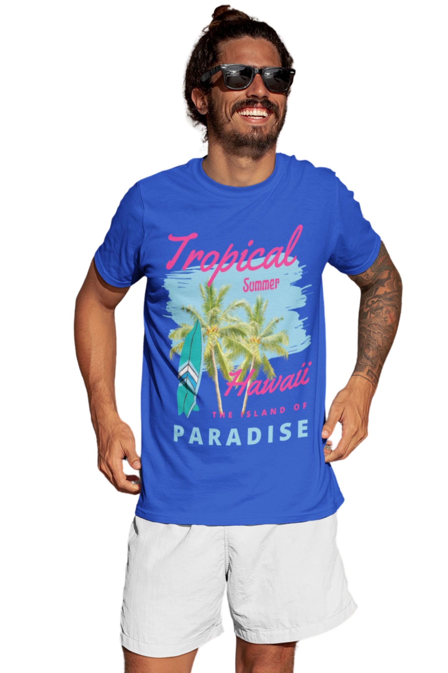 Cotton Men's t-Shirt Printed Beach Wear Tshirt | Round Neck Summer Holidays Tshirt (IN, Alpha, S, Regular, Blue)
