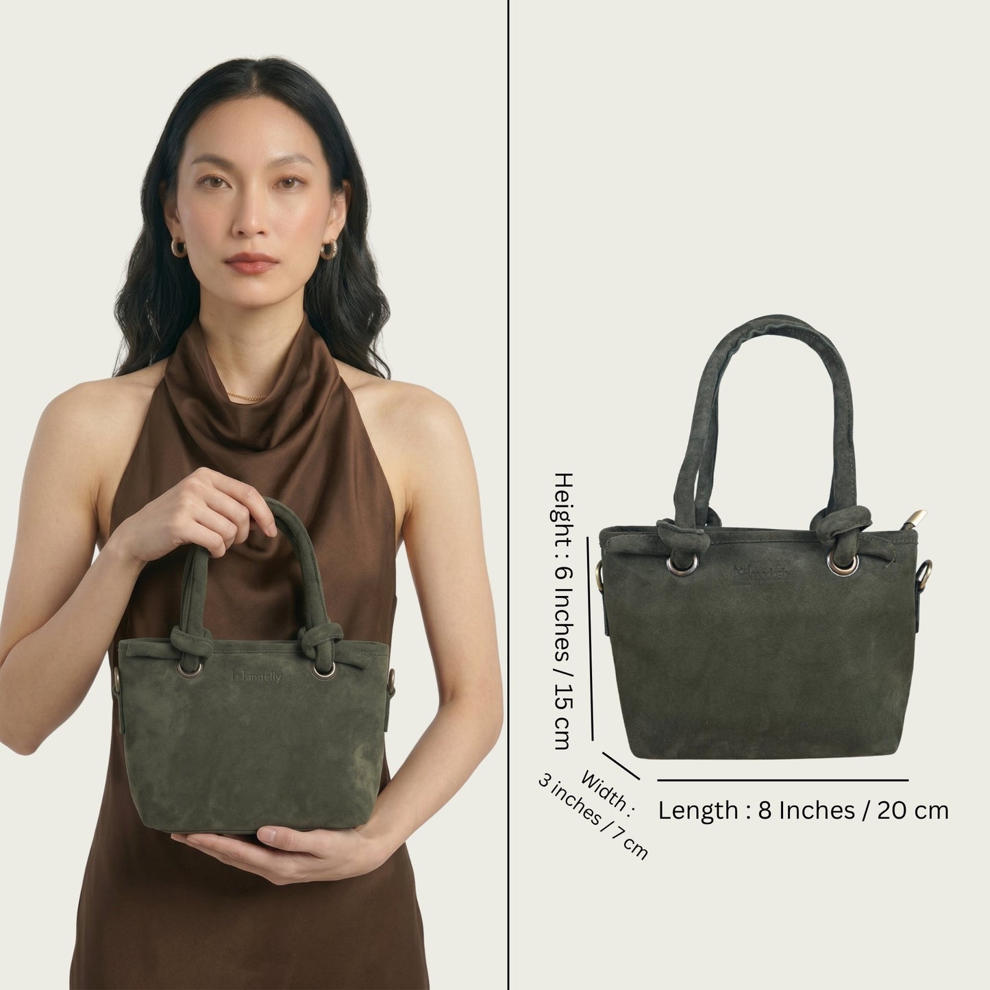 Forest Green Suede Leather Crossbody Handbag Women's Mini Tote Purse