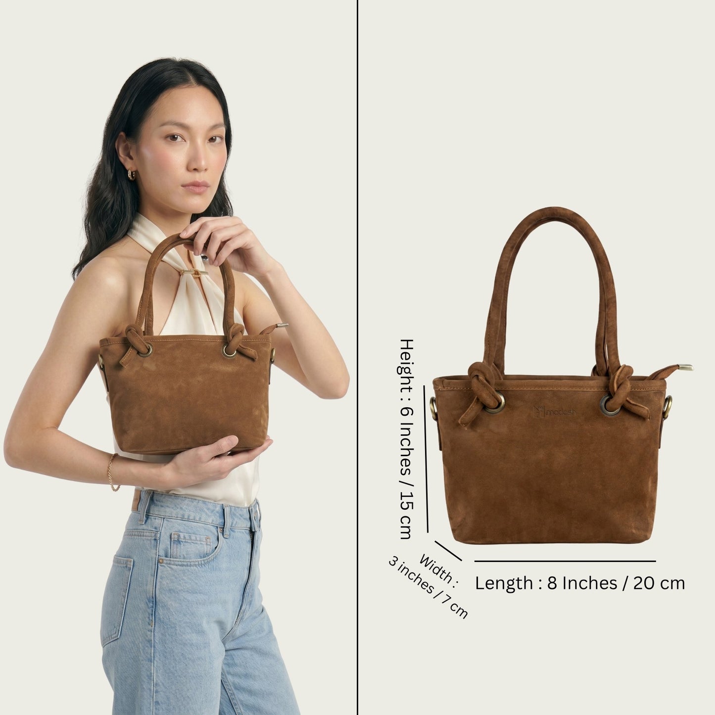 chestnut Brown Suede Leather Crossbody Handbag Women's Mini Tote Purse