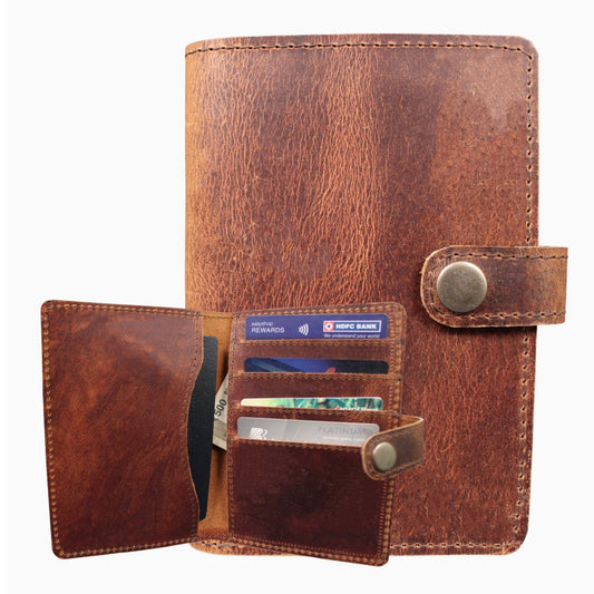 Genuine Leather Passport Cover RFID Blocking Card Holder Brown Travel Wallet
