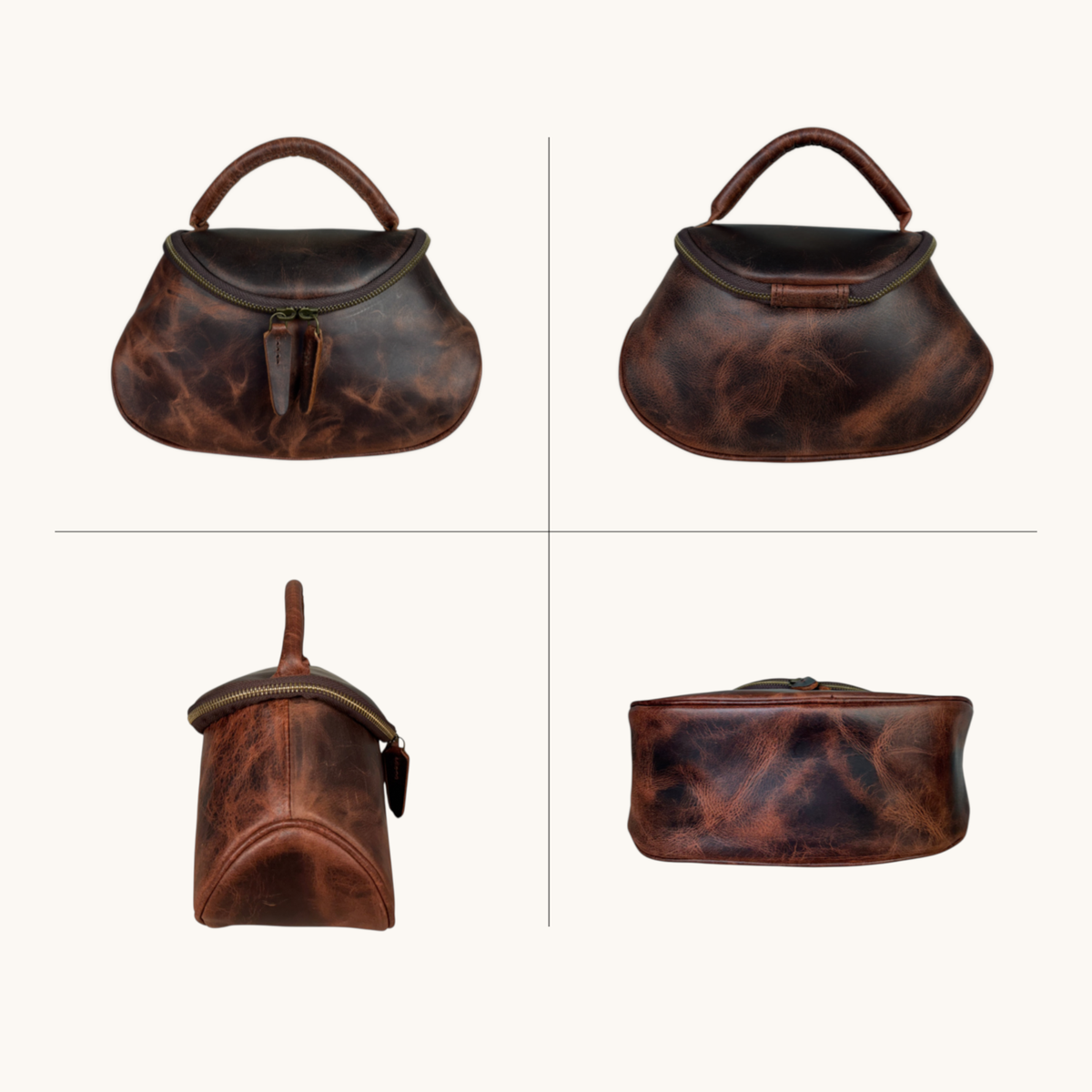 BELLE-Genuine Leather Curved Top Handle Hobo Handbag for Women with Spacious Main Compartment