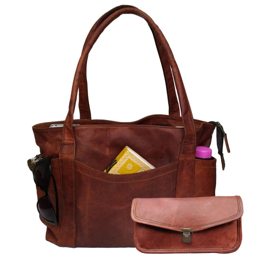 Women's Shoulder Tote Handbag With Wallet Brown Shoulder Office Handmade Bag