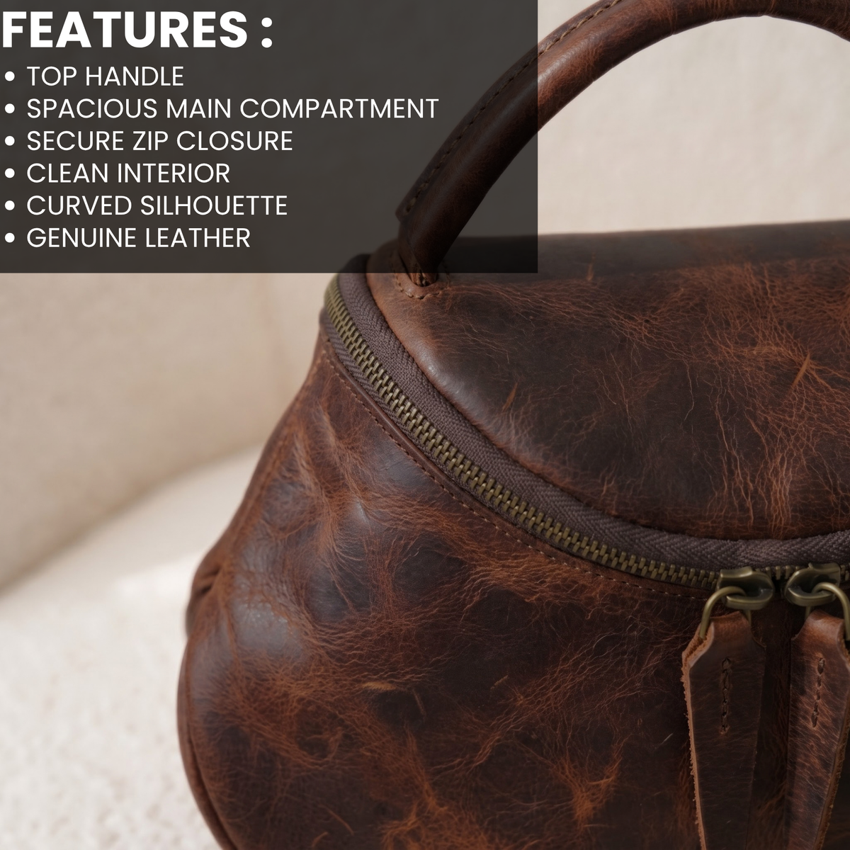 BELLE-Genuine Leather Curved Top Handle Hobo Handbag for Women with Spacious Main Compartment