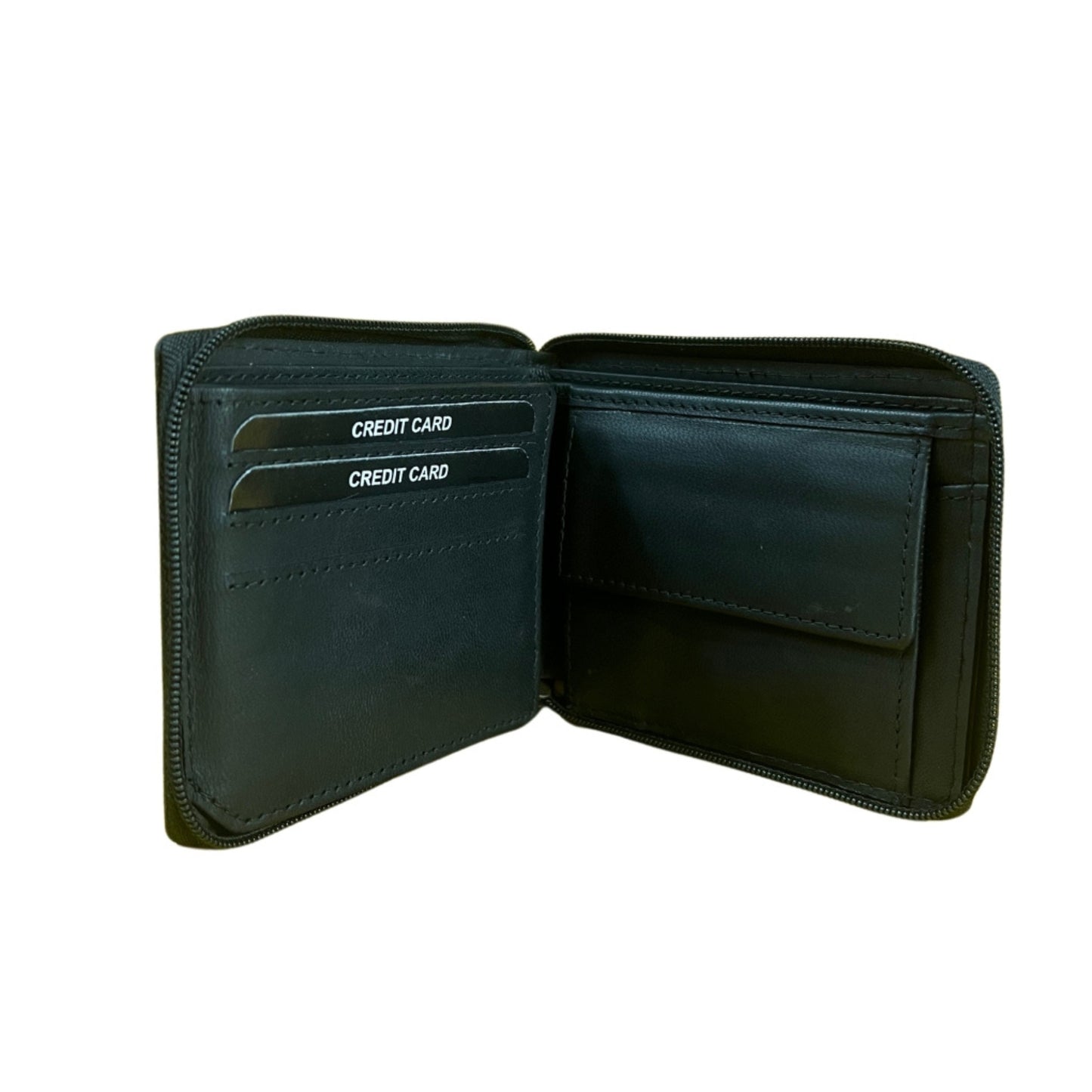 Madosh Genuine Leather Men's Wallet Black Bifold Purse | RFID Protected | Cards Holder Coin Pocket | Zip Closure for Safety