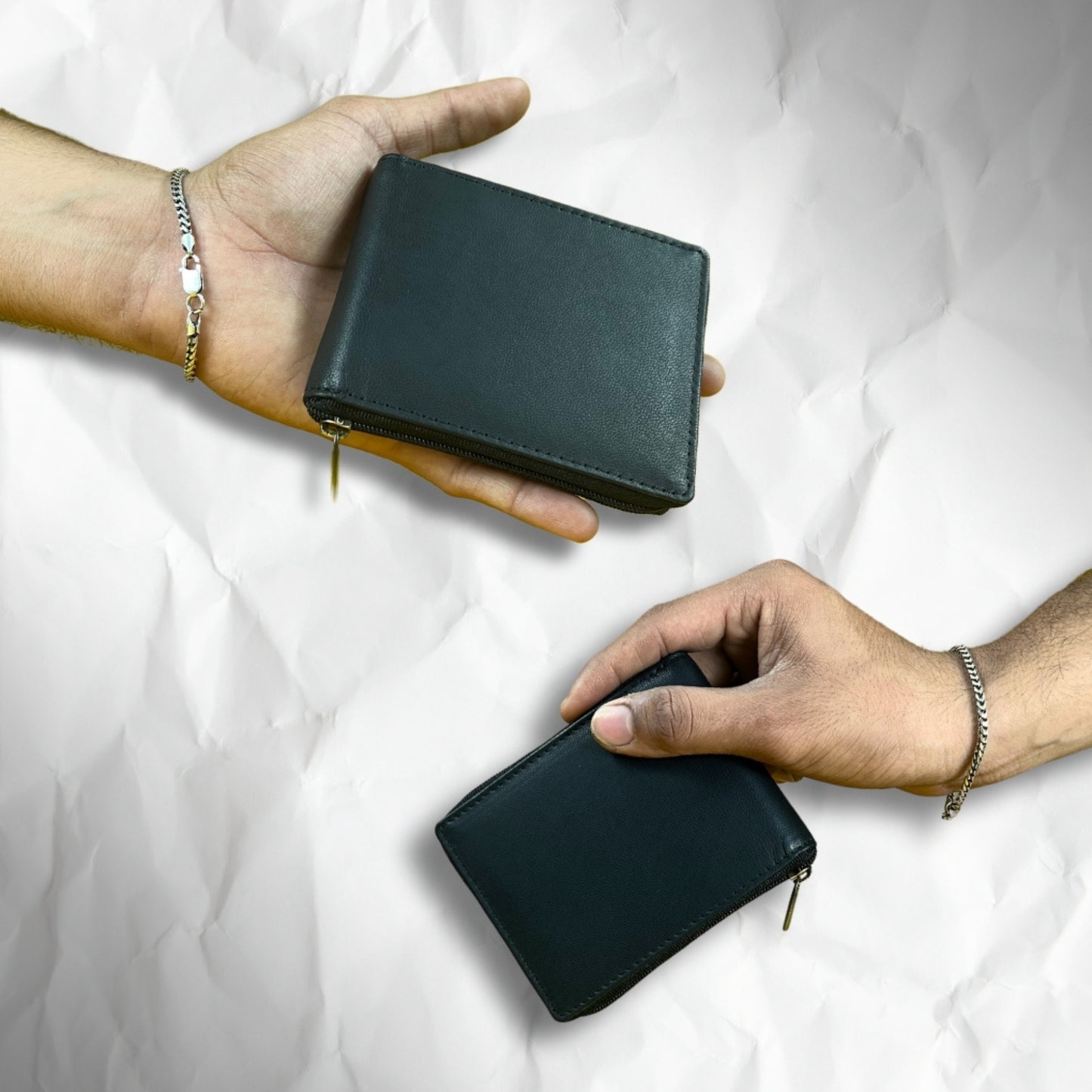 Madosh Genuine Leather Men's Wallet Black Bifold Purse | RFID Protected | Cards Holder Coin Pocket | Zip Closure for Safety