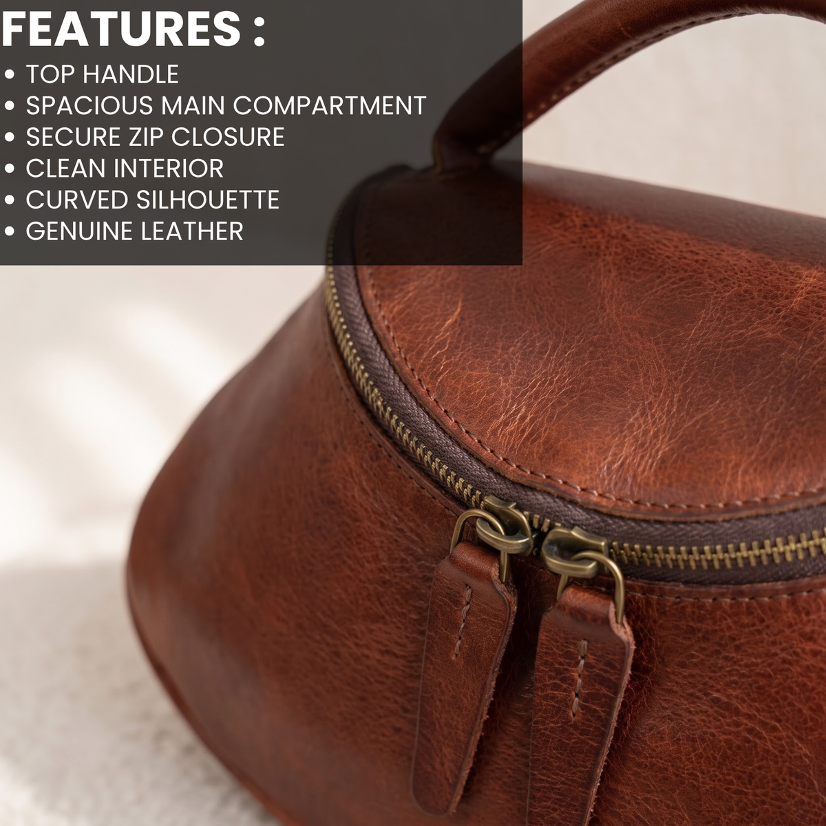 BELLE-Genuine Leather Curved Top Handle Hobo Handbag for Women with Spacious Main Compartment