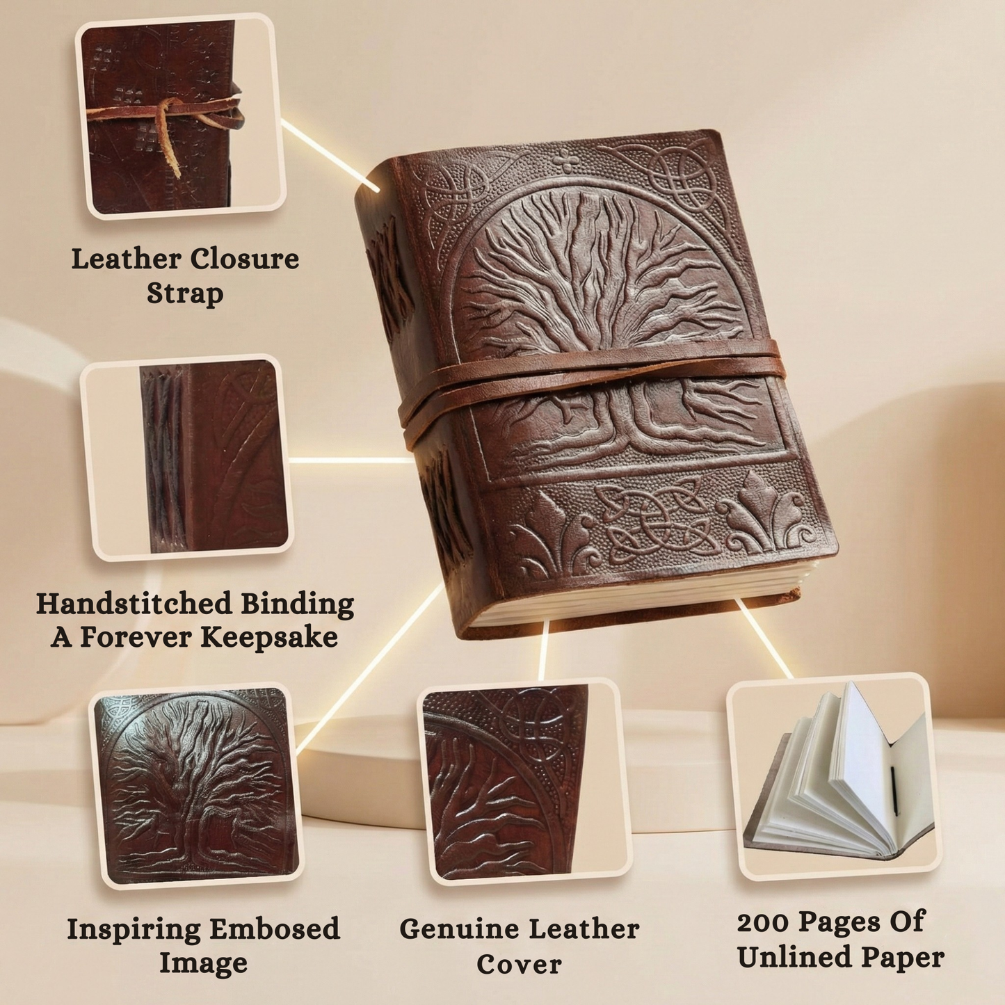 Celtic Tree of Life Book of Shadows Blank Notebook Leather Journal Diary