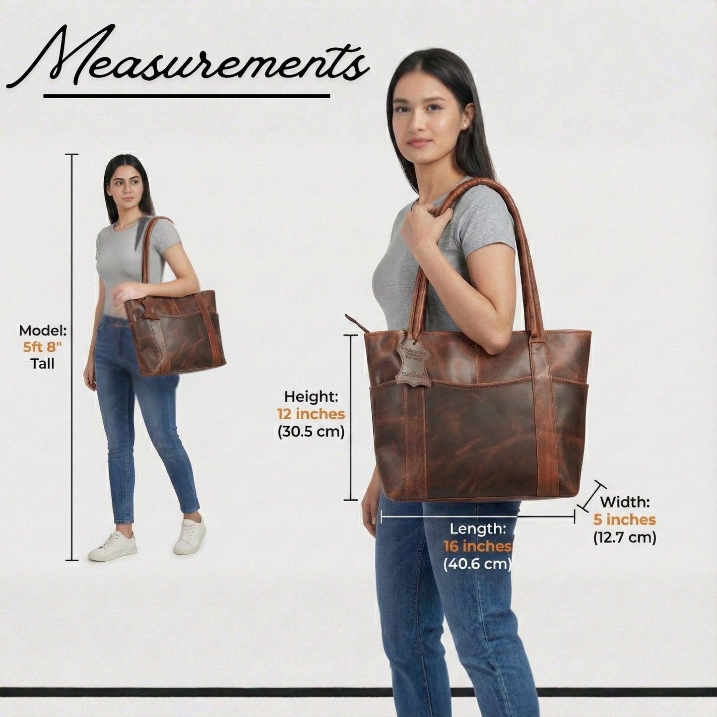 Women Tote Leather Brown Shoulder Bag Large Office Handbag Shopper Purse