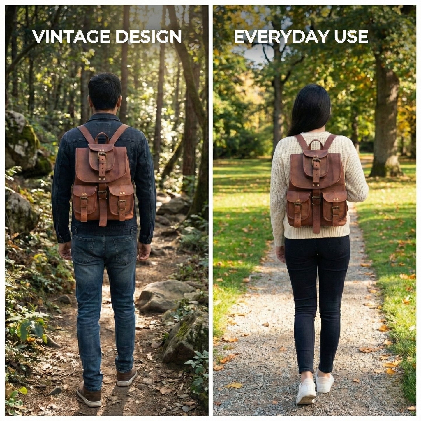 Vintage Hiking Daypack Genuine Brown Leather Shoulder Bag Travel Backpack