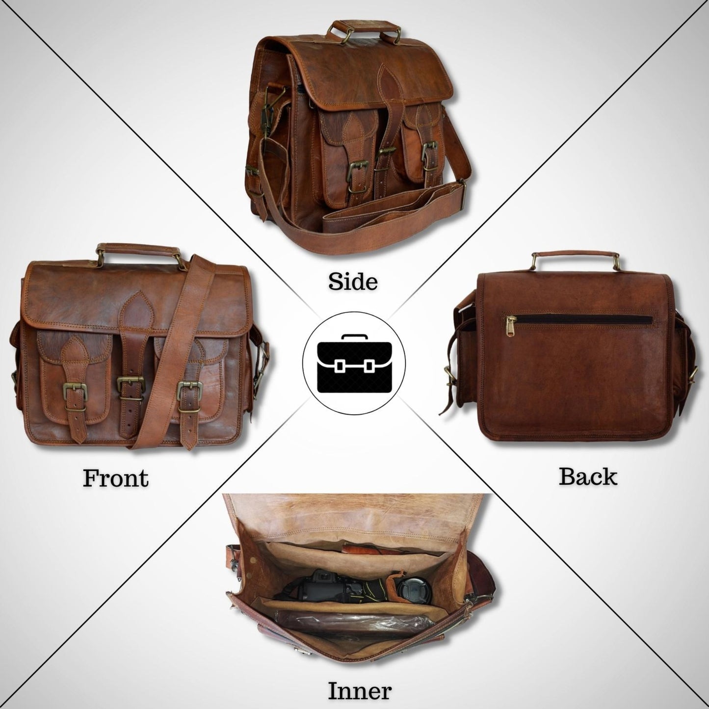 Vintage Genuine Leather Briefcase Camera Lens DSLR Sony Canon Nikon Bag