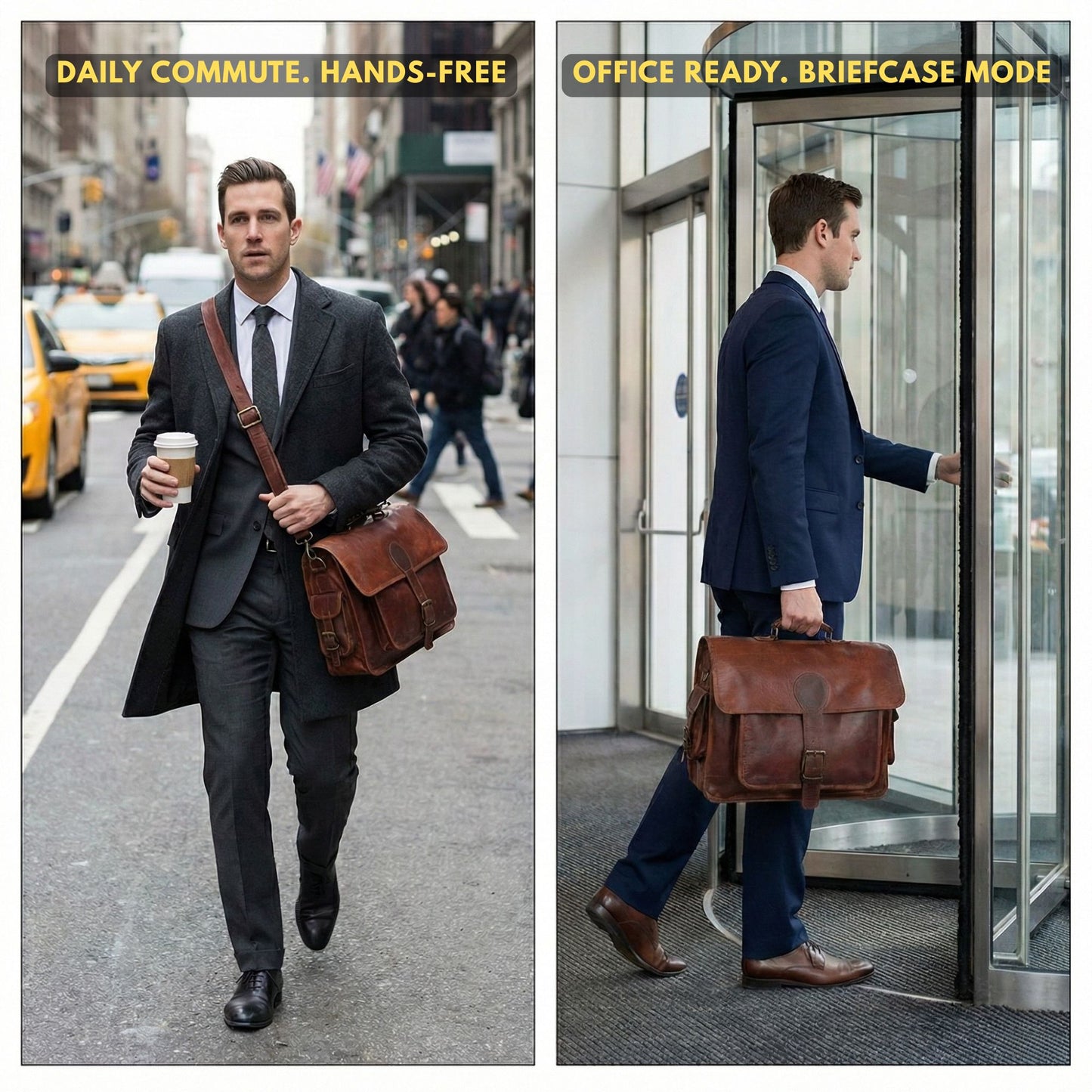 Madosh, Genuine Leather Men's Office Bag Briefcase Style Shoulder Crossbody Laptop Messenger Bag