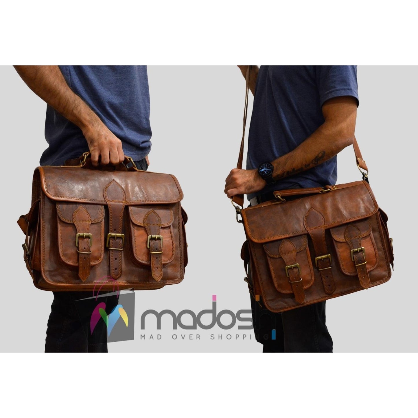 Vintage Genuine Leather Briefcase Camera Lens DSLR Sony Canon Nikon Bag