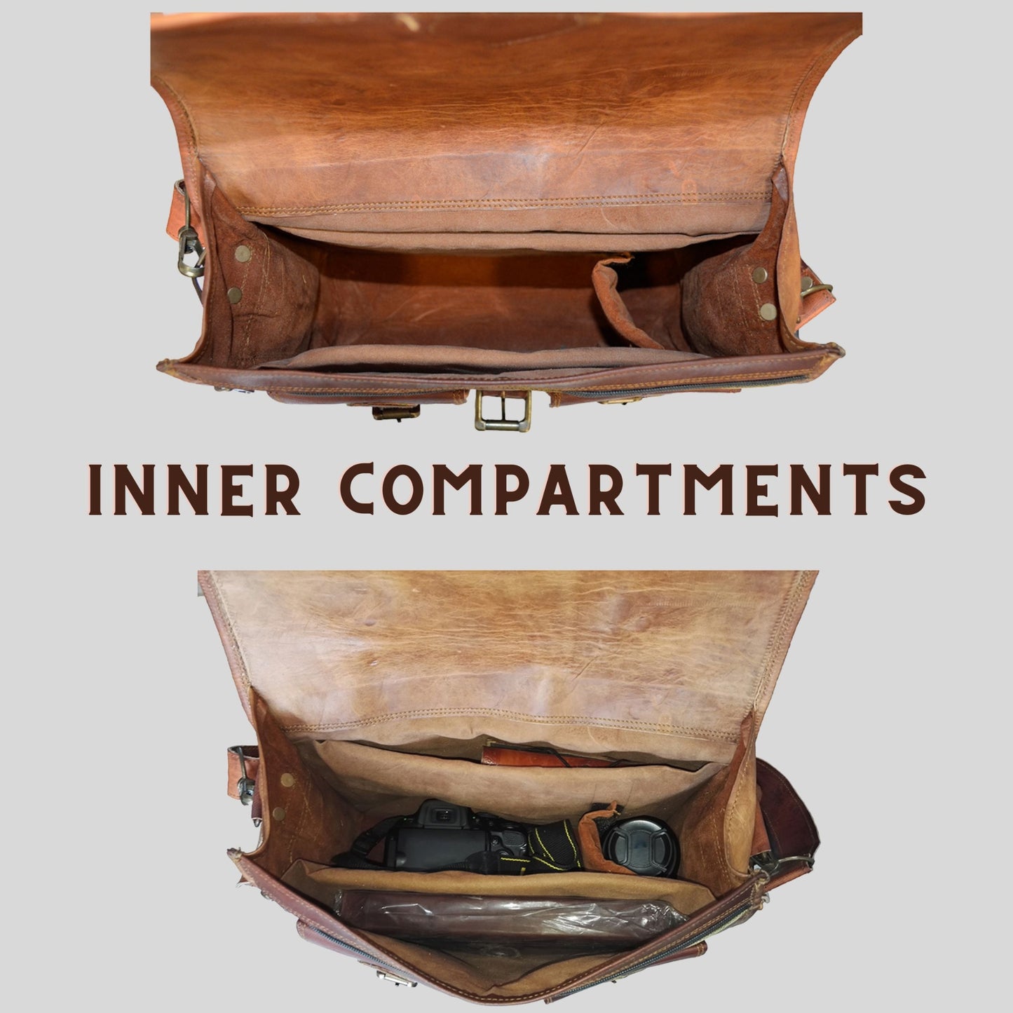 Vintage Genuine Leather Briefcase Camera Lens DSLR Sony Canon Nikon Bag