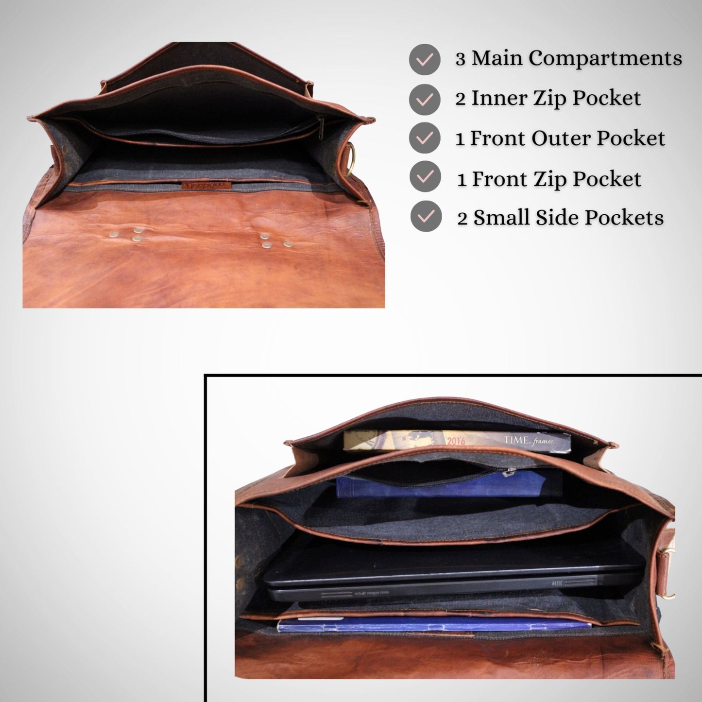 Madosh, Genuine Leather Men's Office Bag Briefcase Style Shoulder Crossbody Laptop Messenger Bag