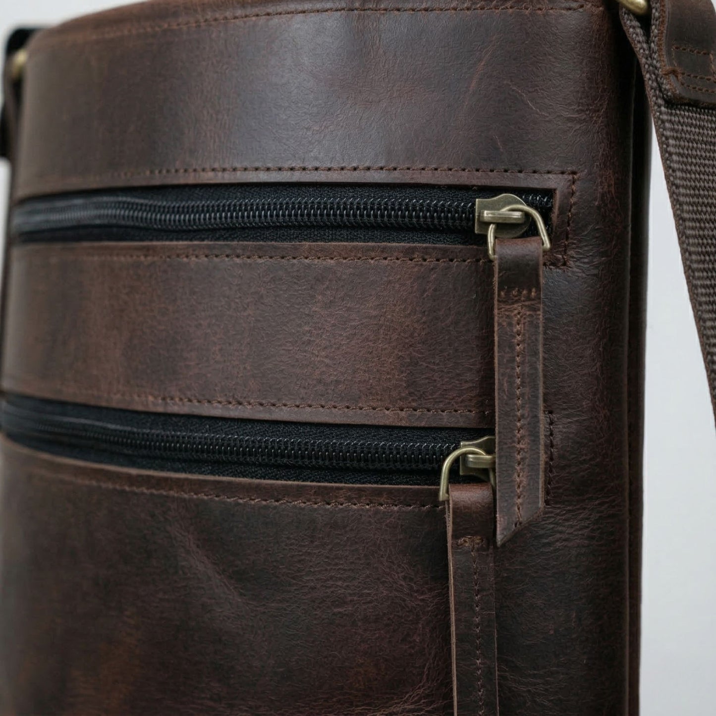 Madosh Genuine Brown Leather Unisex Crossbody Shoulder Sling Small Crossover Side Multiple Pocket Hand Bag