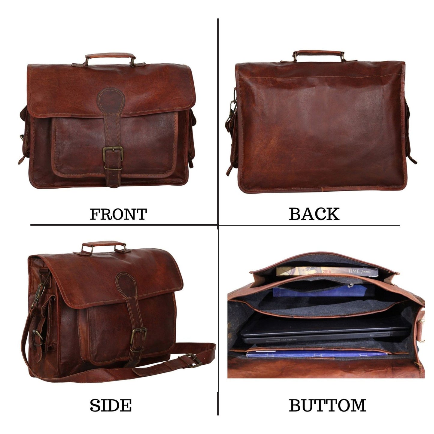 Madosh, Genuine Leather Men's Office Bag Briefcase Style Shoulder Crossbody Laptop Messenger Bag