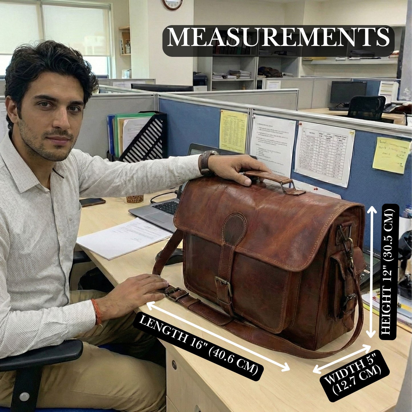Madosh, Genuine Leather Men's Office Bag Briefcase Style Shoulder Crossbody Laptop Messenger Bag