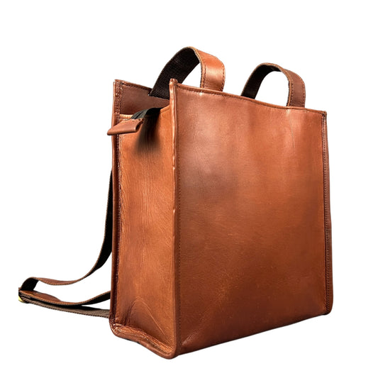 Madosh Genuine Leather 2-in-1 Brown Medium Backpack tote handbag easily convertible dual design purse