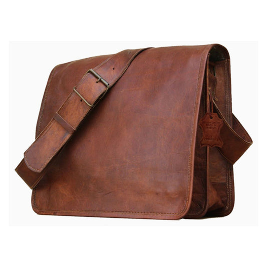 Genuine Leather Crossbody Full Flap Messenger Magnetic Snap Men Shoulder Bag