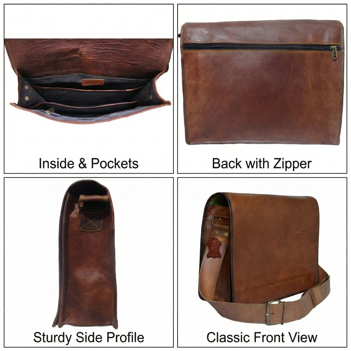Genuine Leather Crossbody Full Flap Messenger Magnetic Snap Men Shoulder Bag