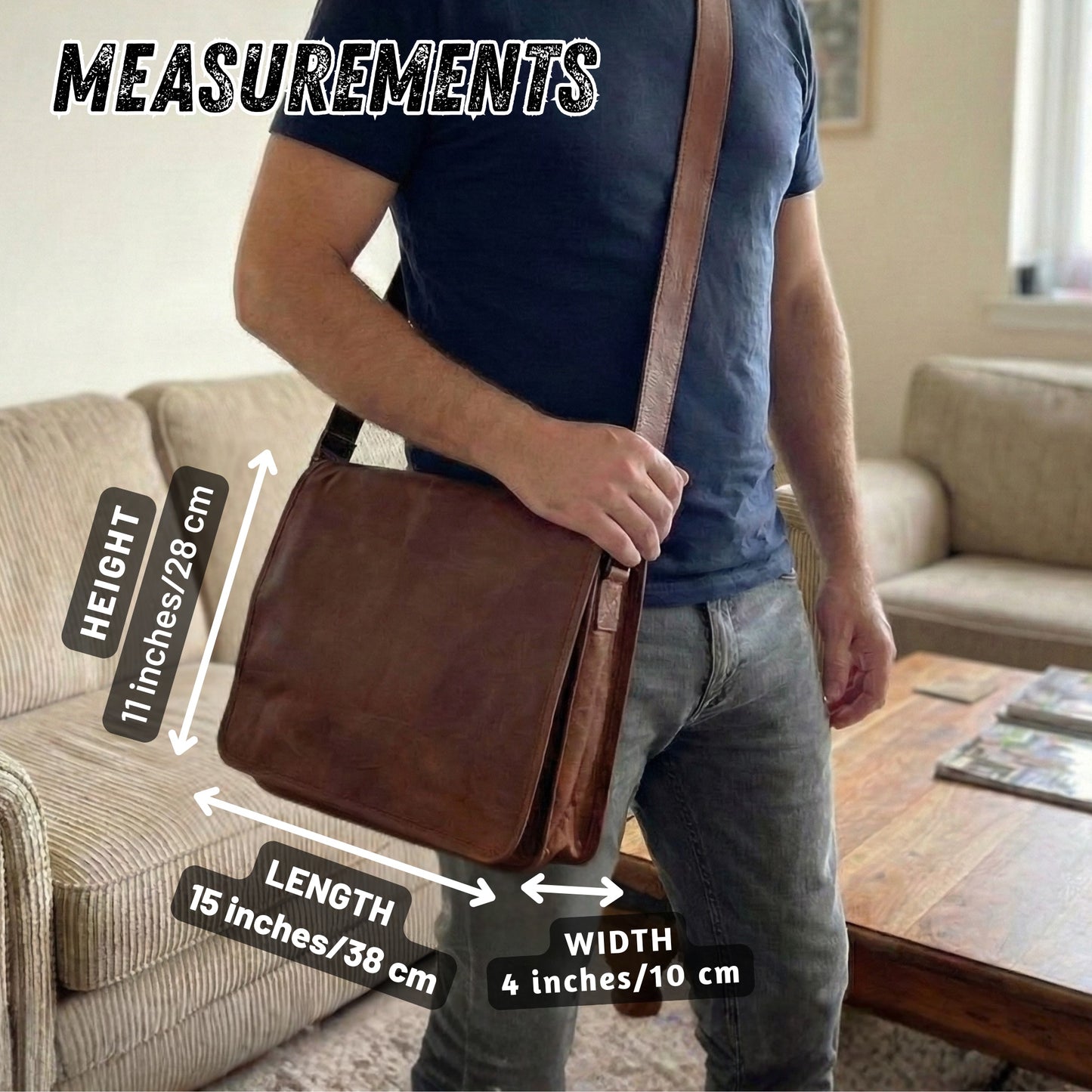 Genuine Leather Crossbody Full Flap Messenger Magnetic Snap Men Shoulder Bag