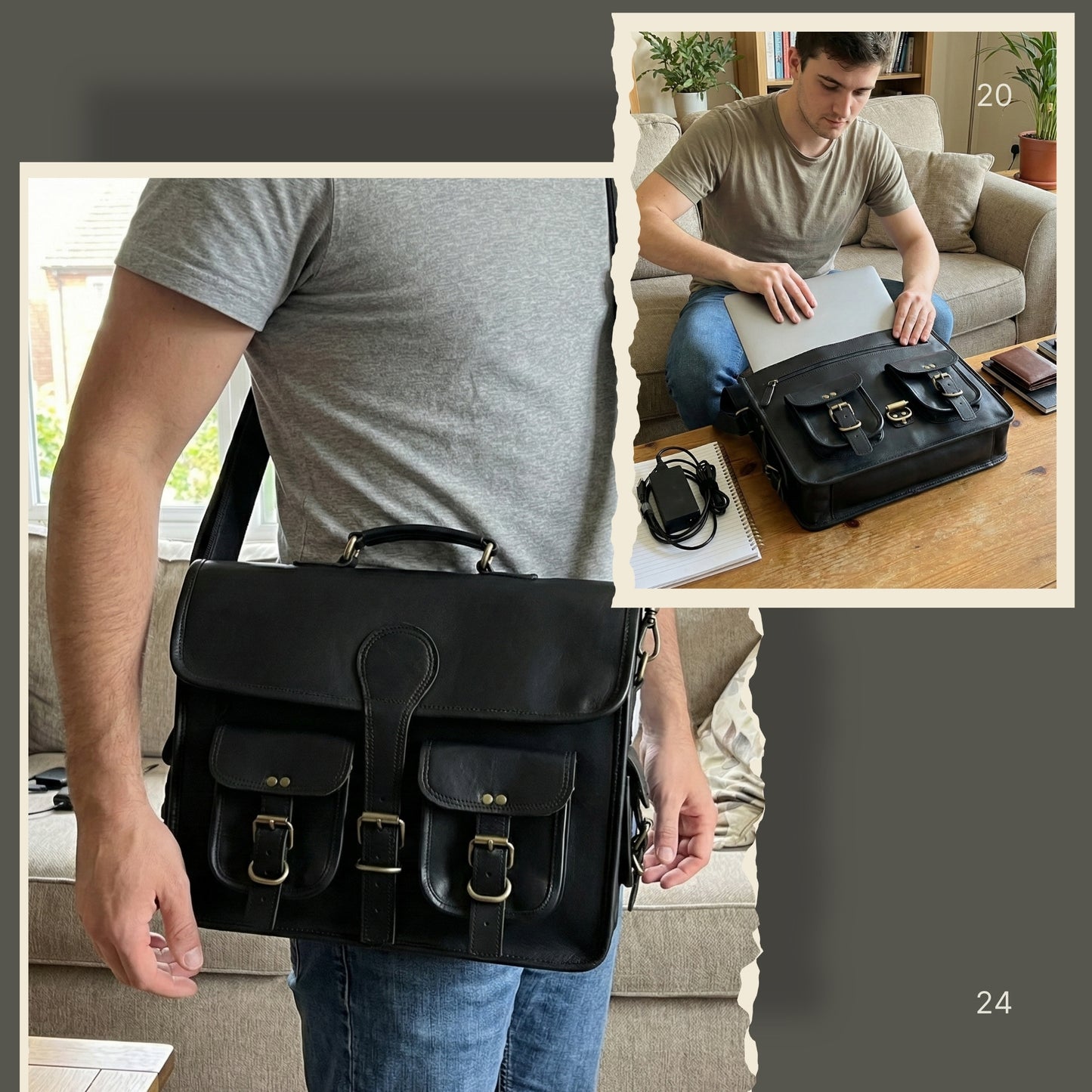 Genuine Leather Laptop Crossbody Business Messenger Men's Office Briefcase Bag