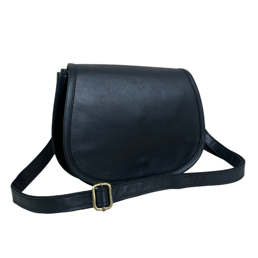 Women's Saddle Crossbody Handbag Genuine Leather Evening Shoulder Sling Bag-BLACK