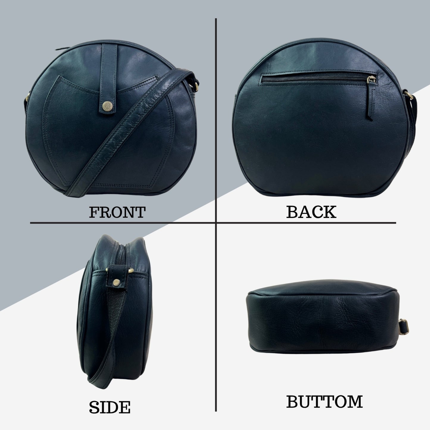 Black Crossbody Purse Soft Leather Hobo Women Semi Circle Zipper Bag