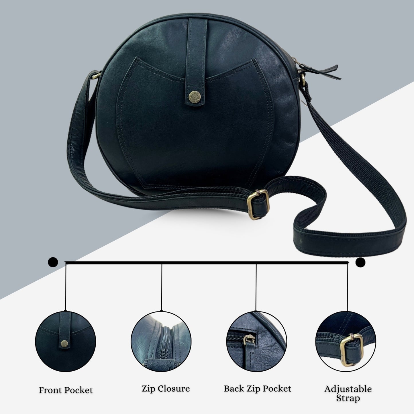 Black Crossbody Purse Soft Leather Hobo Women Semi Circle Zipper Bag