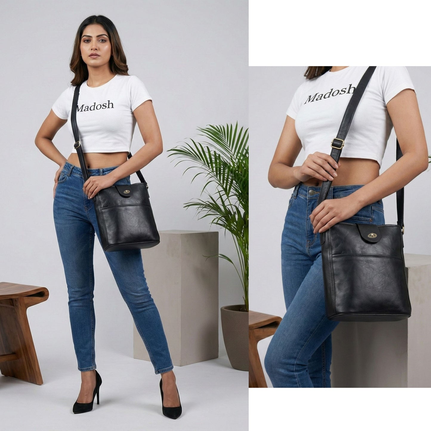 Women’s Genuine Leather Crossbody Shoulder Bag | Medium Size Sling Bag for Office, Travel, Casual Use | 11 Inch Ladies Side Purse with Adjustable Strap & Pockets